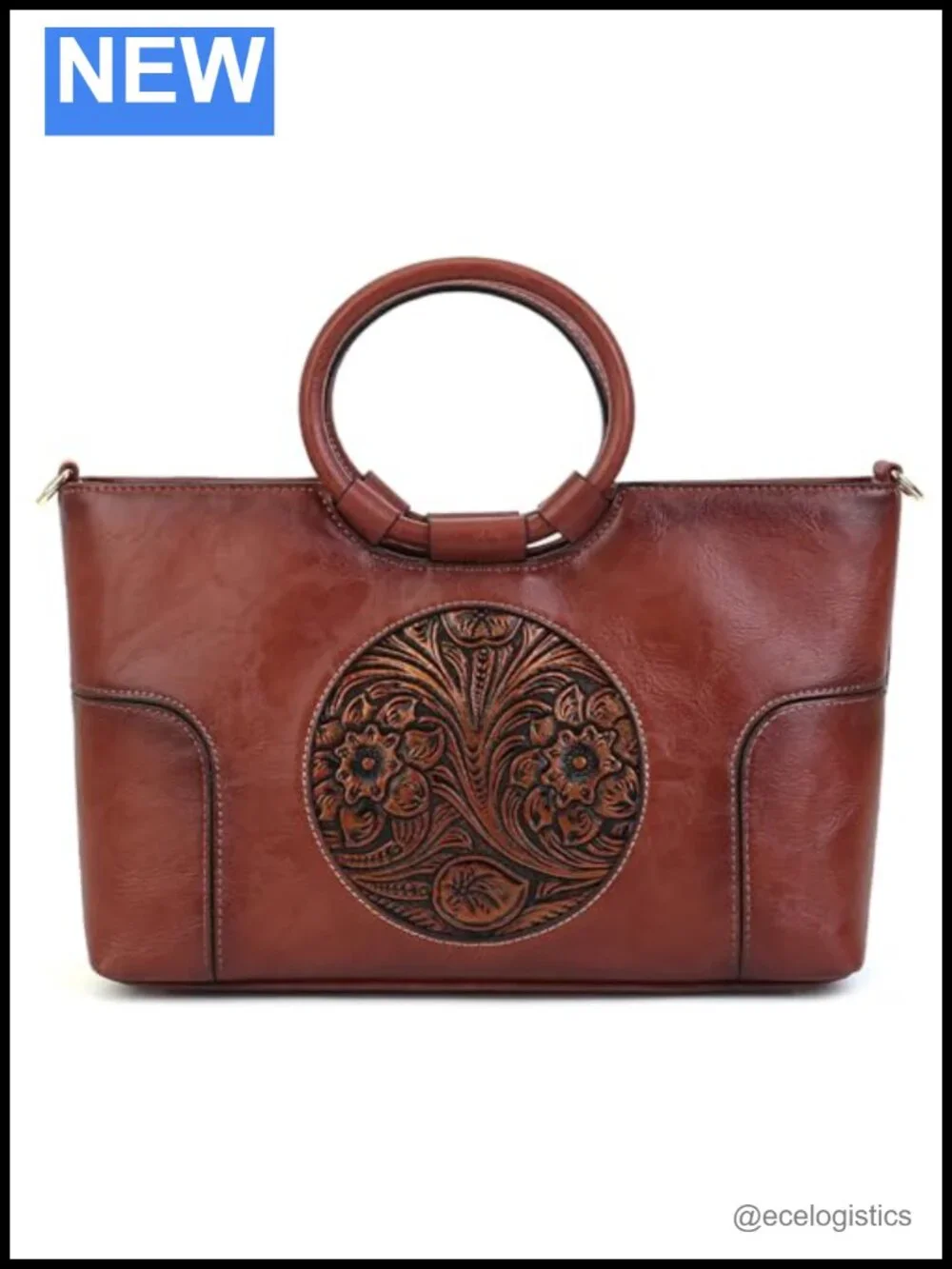 Vintage Satchel Handbag Embossed Totem Faux Leather Shoulder Bag